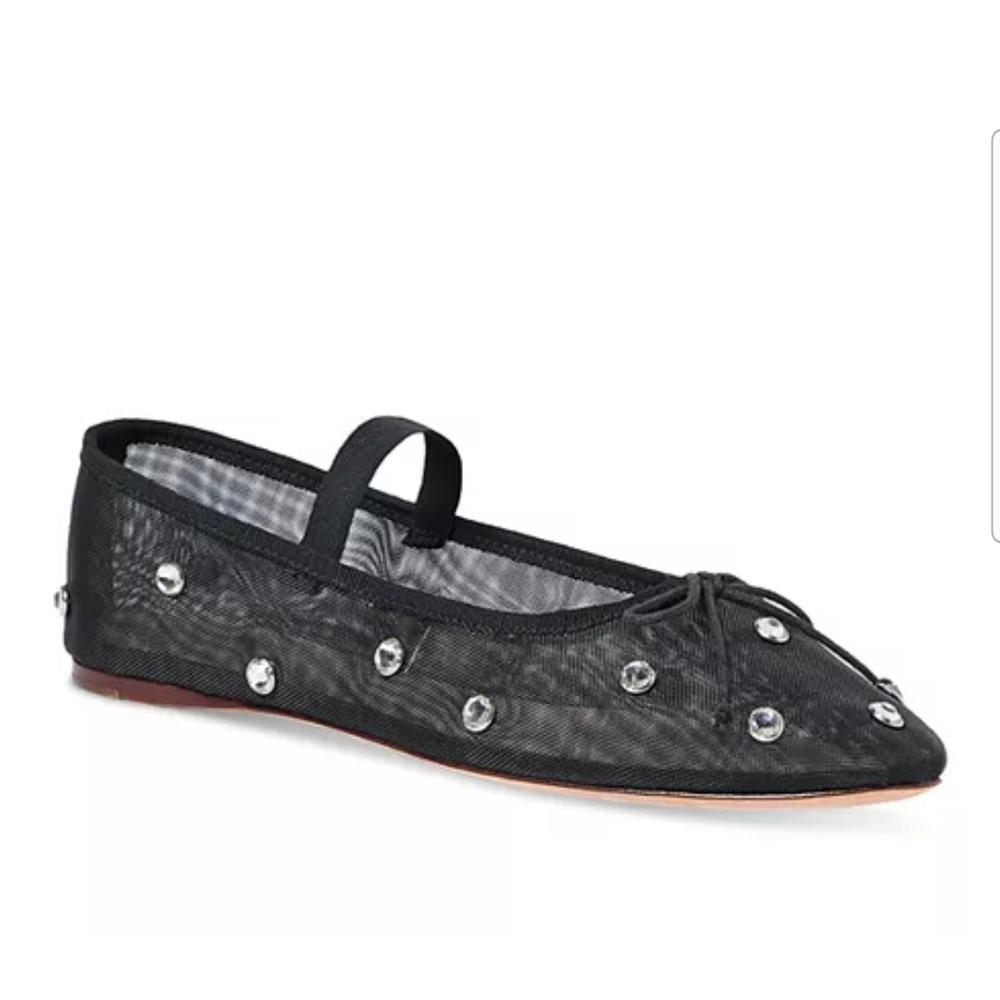 Loeffler Randall Leonie Black Mesh Flats With Rhinestone Accents